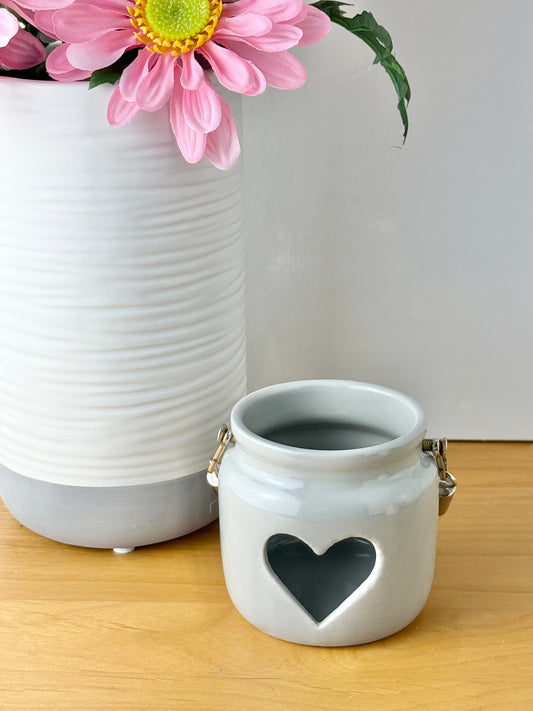 Porcelain grey heart lantern