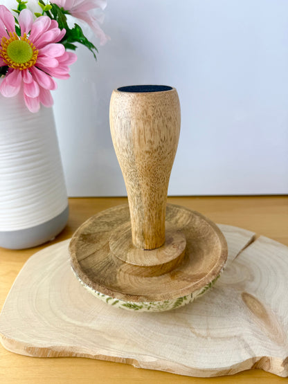 Wooden Mushroom - Green Ferns  - 2 sizes