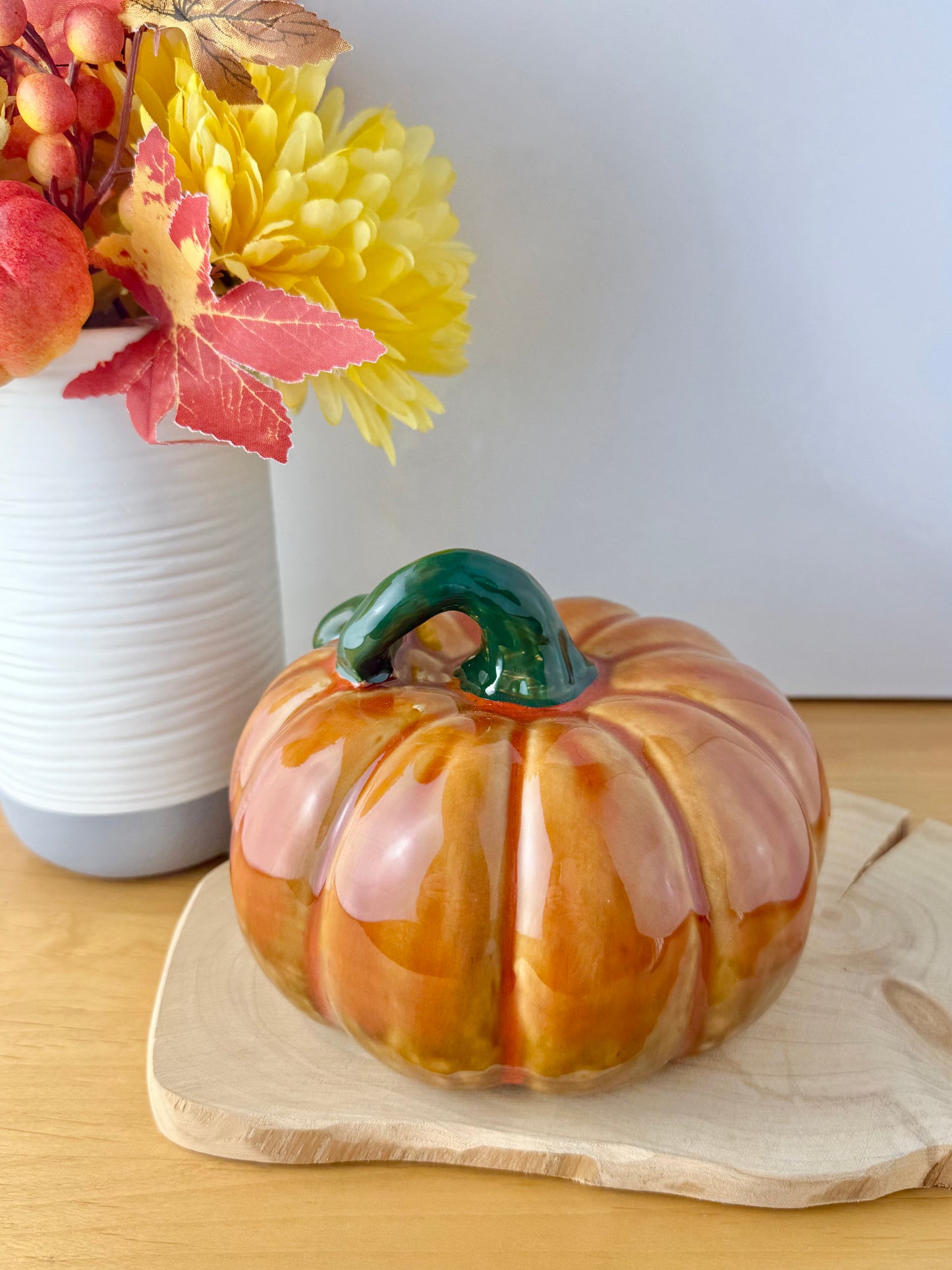 Orange Pumpkin with decorative Green stalk