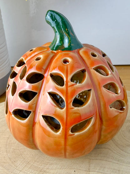 Light Up Orange pumpkin with cutout leaves