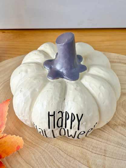 Happy Halloween Cream Pumpkin with grey stalk