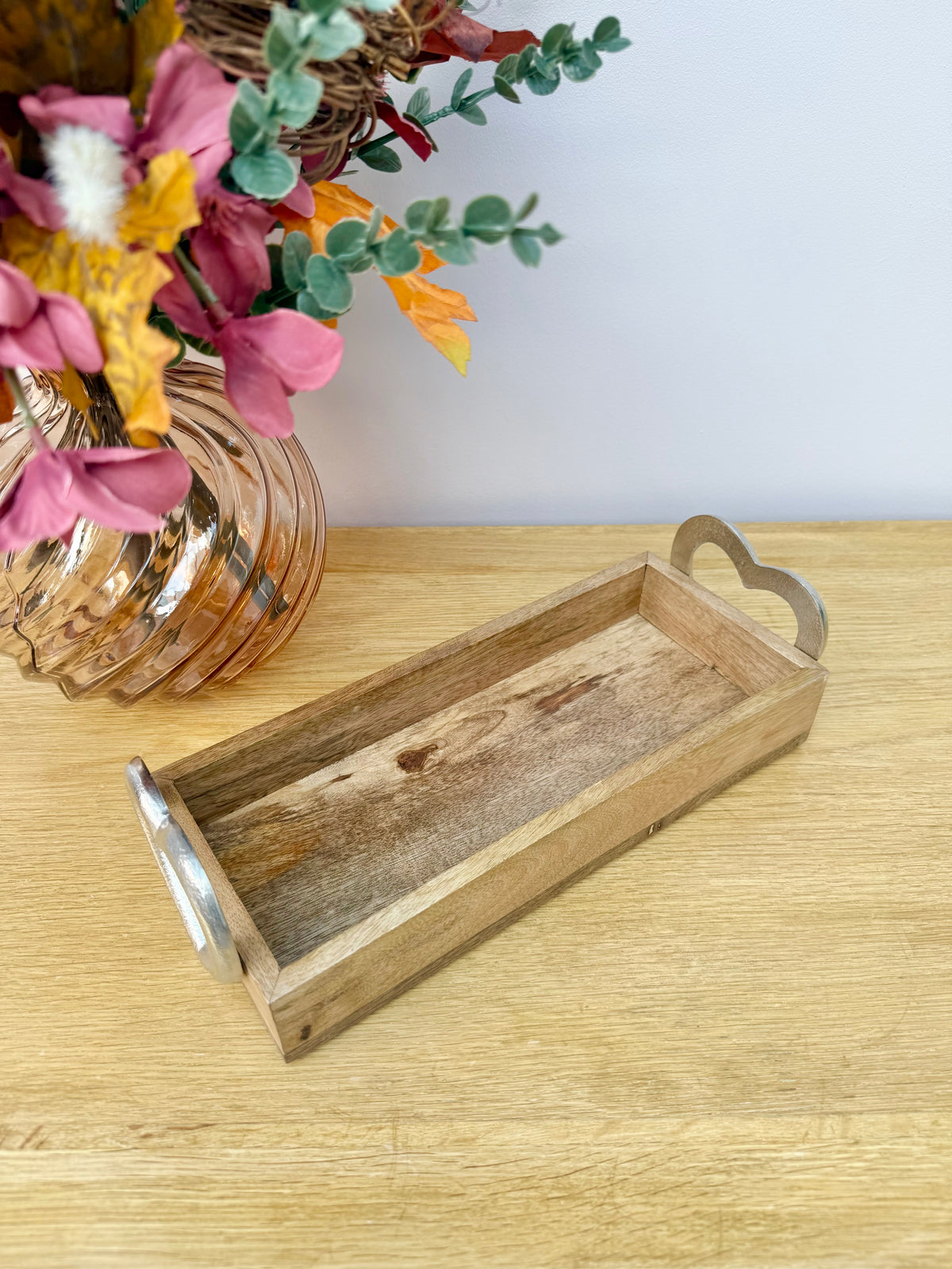 Wooden Trays with Silver heart handles - 2 sizes