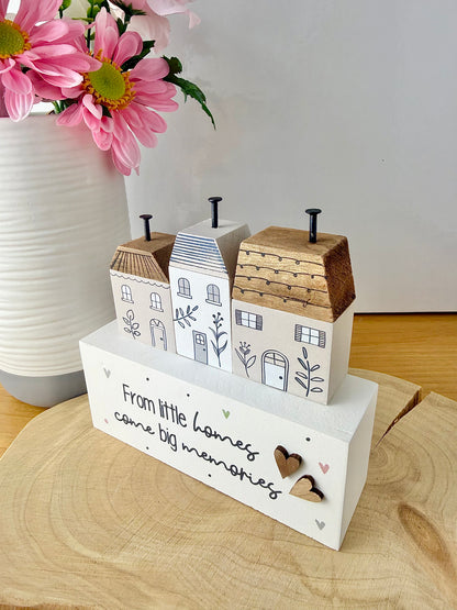 Gracefully Gifted Wooden Triple House Block - Little Homes come Big Memories