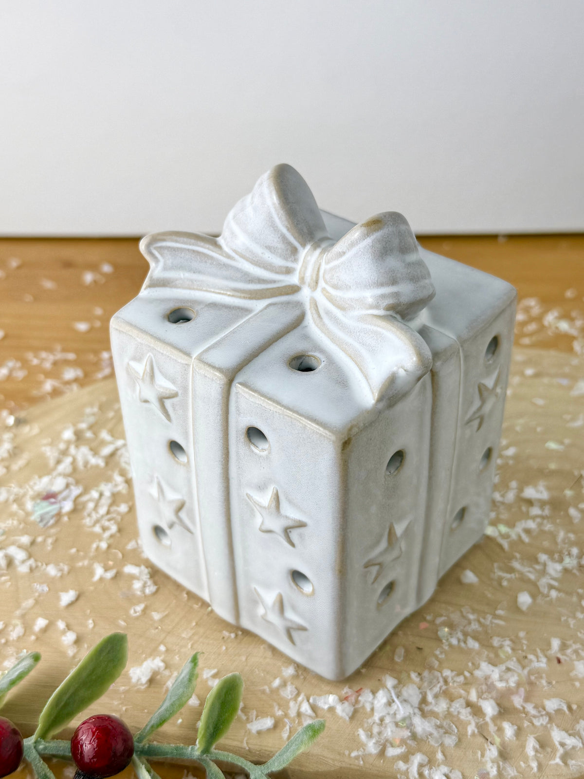 Light Up Ceramic Christmas Present with Bow - 2 Sizes