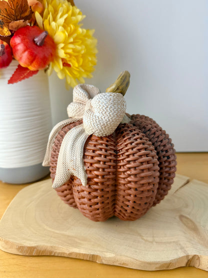 Rattan style Autumn Pumpkin with bow
