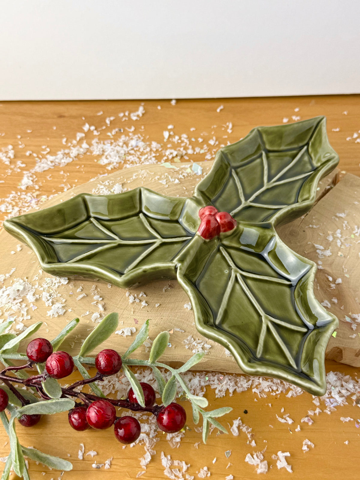 Dark Green Holly Shaped Dish