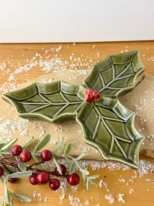 Dark Green Holly Shaped Dish