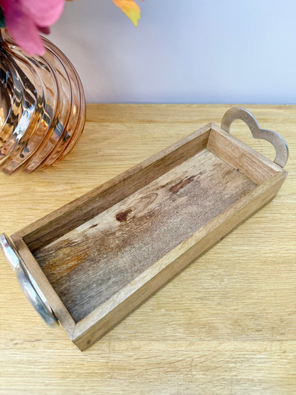 Wooden Trays with Silver heart handles - 2 sizes