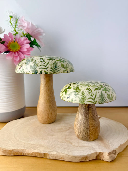 Wooden Mushroom - Green Ferns  - 2 sizes
