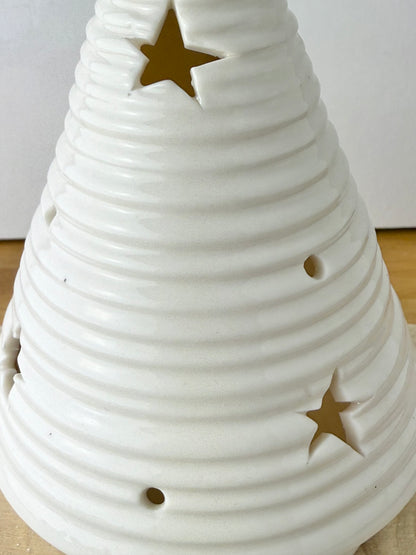White & Gold Ceramic Light Up Christmas Tree