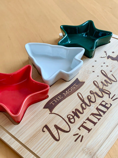 Bamboo board with shaped bowls