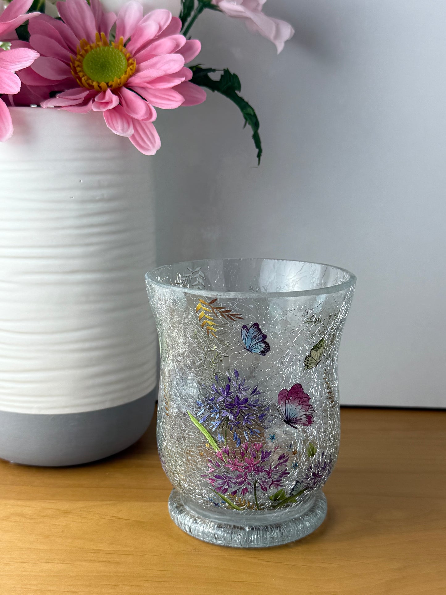 Floral Butterfly Hurricane Glass Vase - small