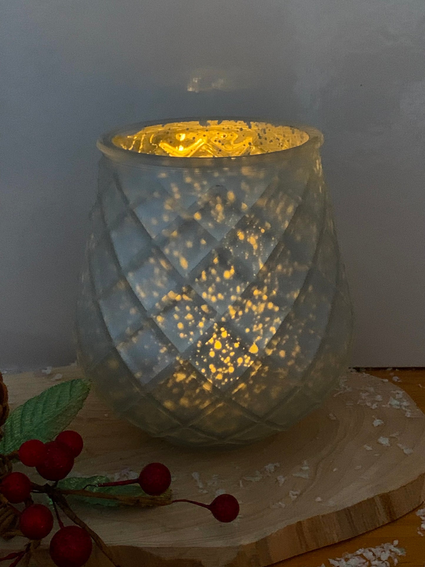 Frosted Silver Glass Tealight Holder