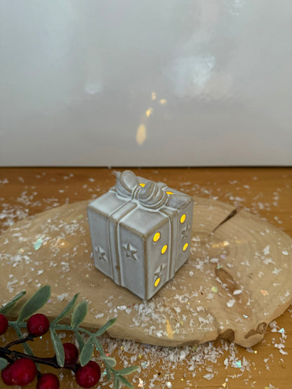 Light Up Ceramic Christmas Present with Bow - 2 Sizes