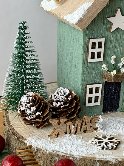 Christmas Cottage - Green with Snowman