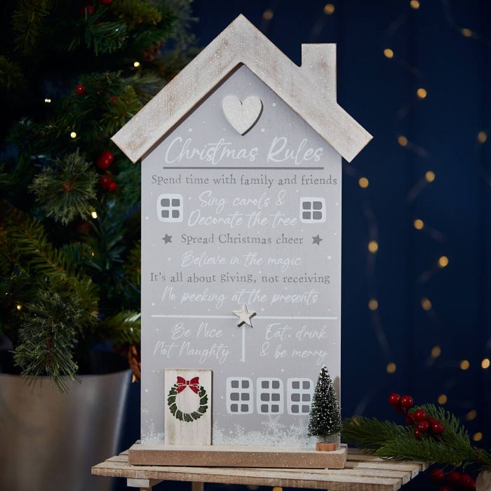 Christmas Rules House Plaque