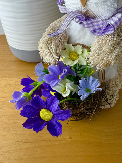Rattan Rabbit with flower basket - (LAST ONE)