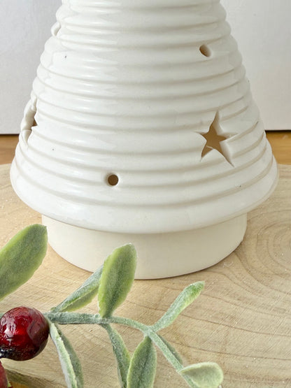 White & Gold Ceramic Light Up Christmas Tree