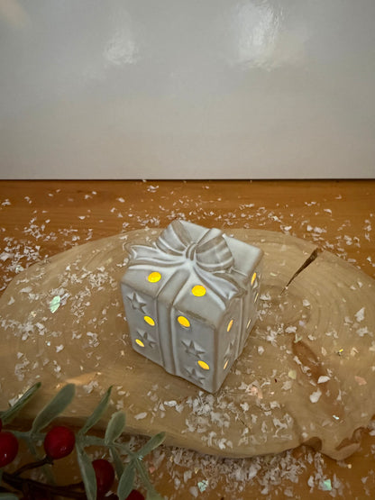Light Up Ceramic Christmas Present with Bow - 2 Sizes