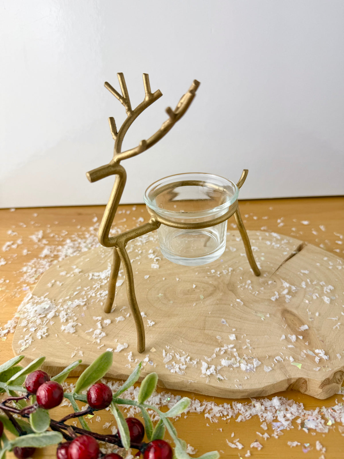 Gold Reindeer T-Light Holder