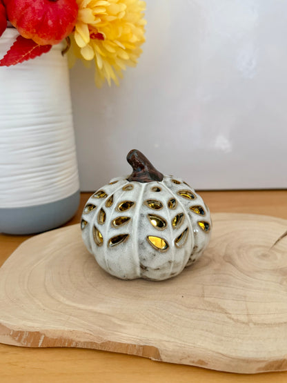 Light up Cream ceramic pumpkin