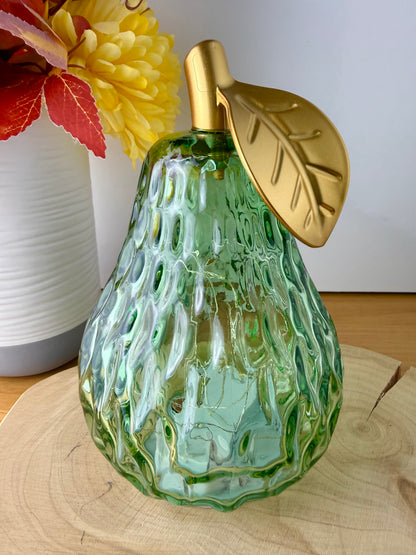 Diamond Cut Light Up Pear - Green with gold leaf - 2 Sizes