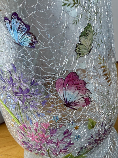 Floral Butterfly Hurricane Glass Vase - medium