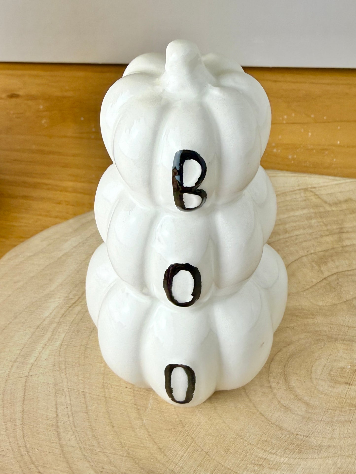 3 Tier Boo Pumpkin Stack - White