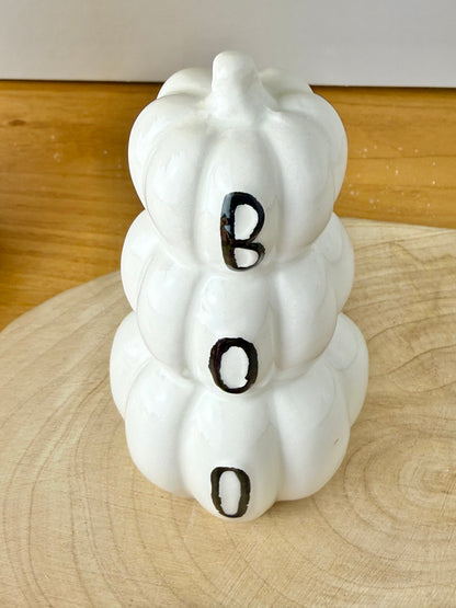 3 Tier Boo Pumpkin Stack - White