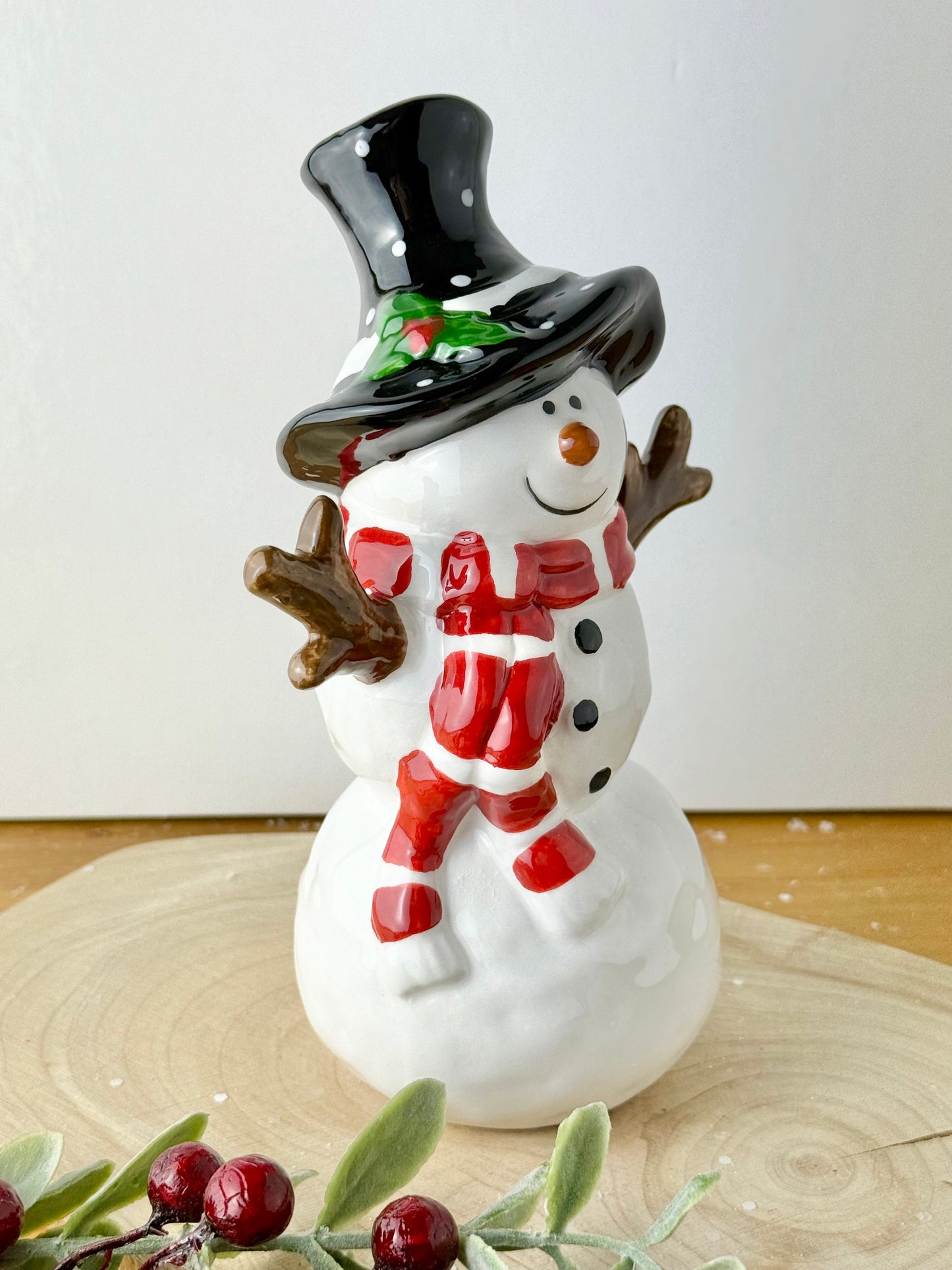 Jolly Ceramic Snowman with Black Polka dot hat - 3 sizes