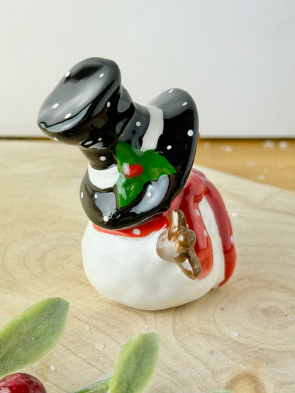 Jolly Ceramic Snowman with Black Polka dot hat - 3 sizes