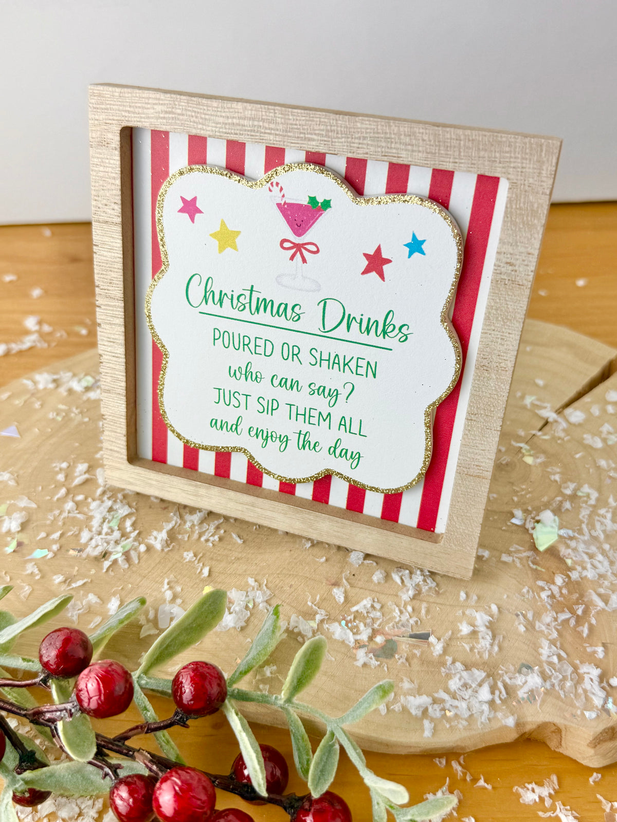 Festive Fun red & white novelty wooden easel signs