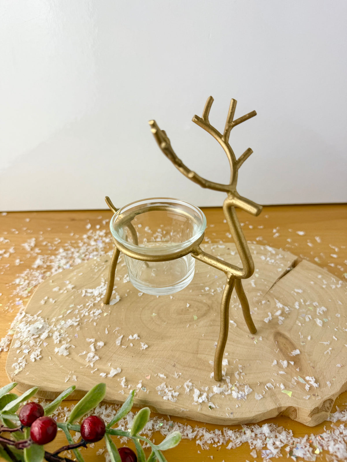 Gold Reindeer T-Light Holder