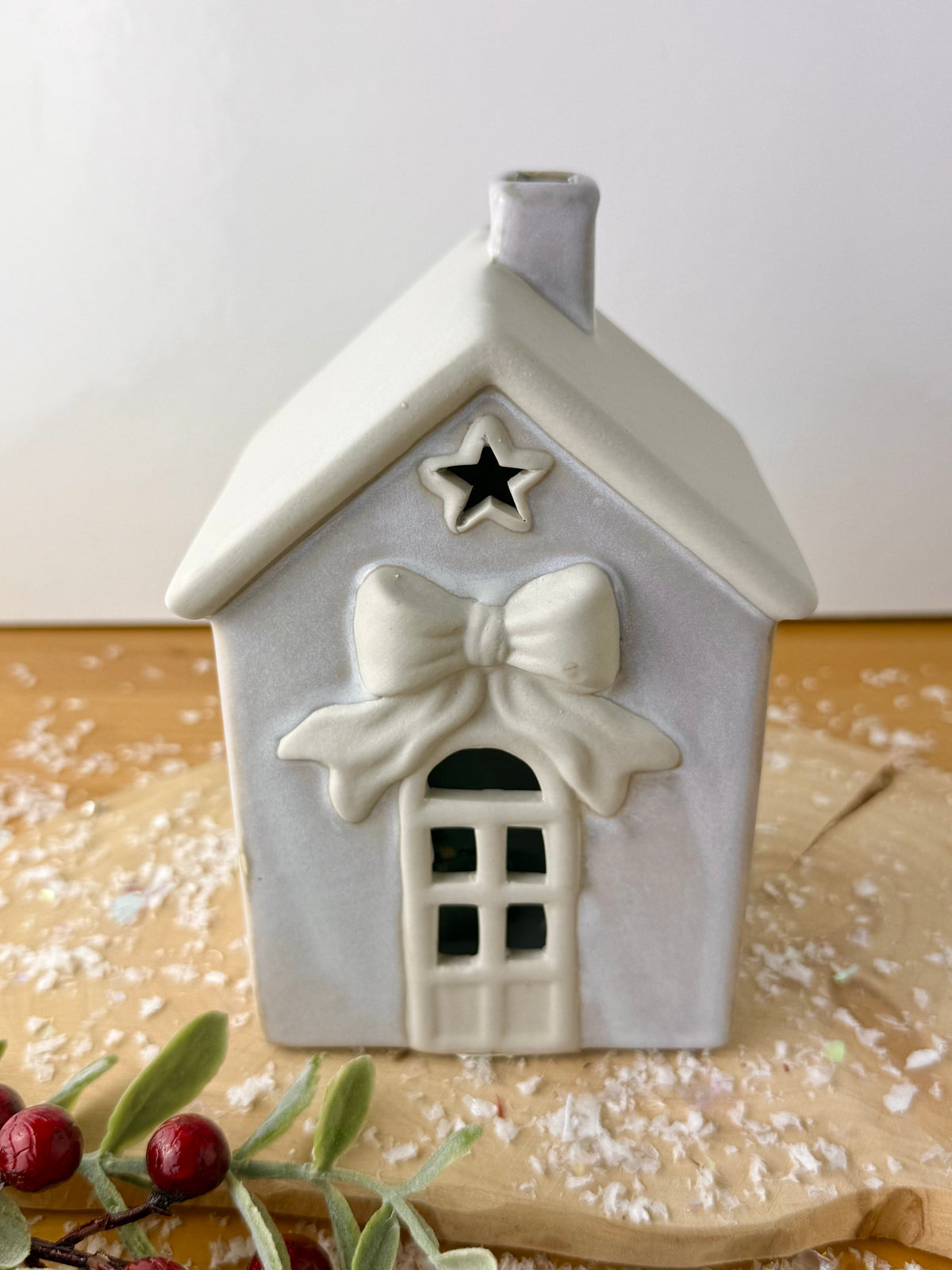 Light Up Natural Bow Ceramic House - 2 Sizes
