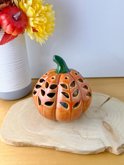 Light Up Orange pumpkin with cutout leaves