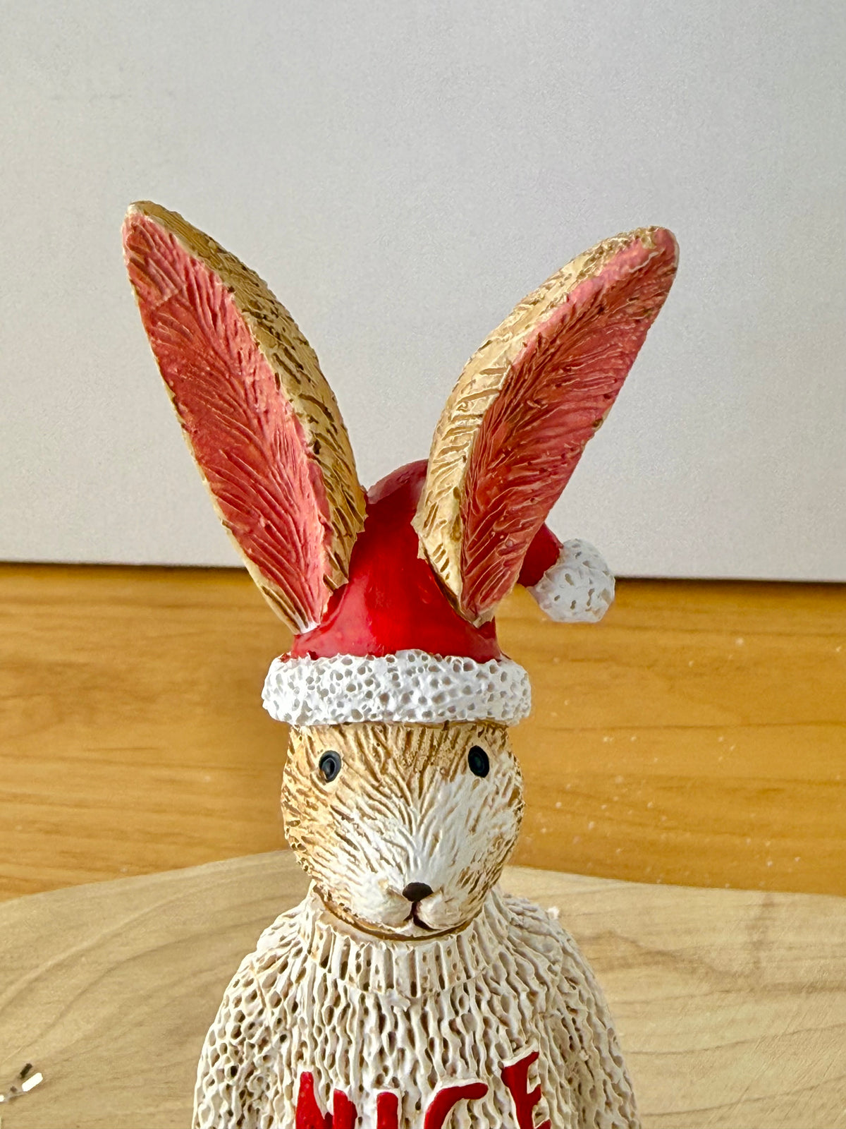 Jasper Rabbit wearing a NICE Christmas Jumper