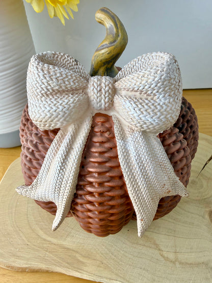 Rattan style Autumn Pumpkin with bow