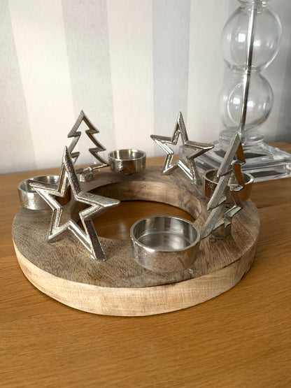 Silver Tree And Star Tealight Centrepiece