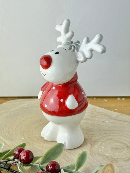 Jolly Ceramic Red & White Reindeer