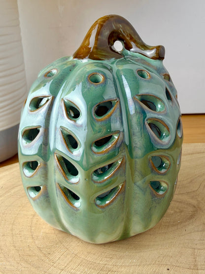 Light up Green ceramic pumpkin