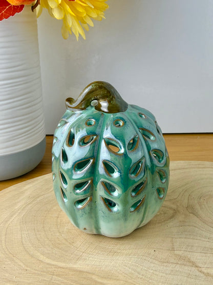 Light up Green ceramic pumpkin