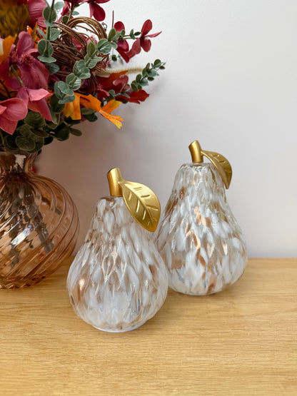 Diamond Cut Light Up Pear - Mottled Amber with gold leaf - 2 Sizes