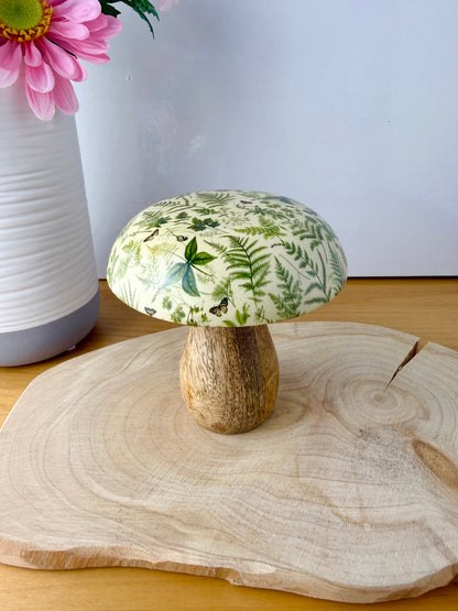 Wooden Mushroom - Green Ferns  - 2 sizes