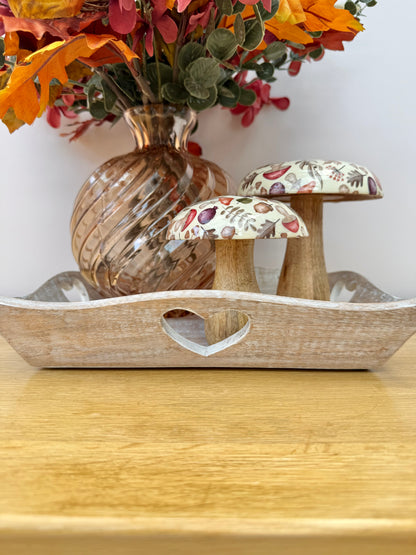 Wooden square tray with heart cutouts