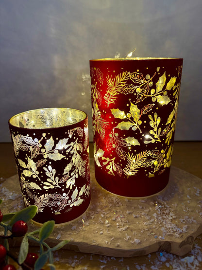 Glow Light Up Holly Lamp - Red & Gold, 2 sizes