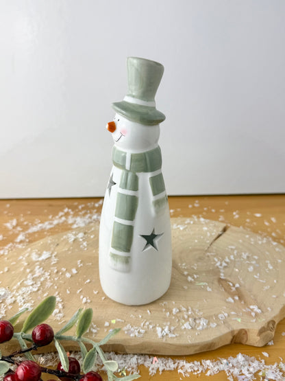 Light Up Green & White Ceramic Snowman - 2 sizes