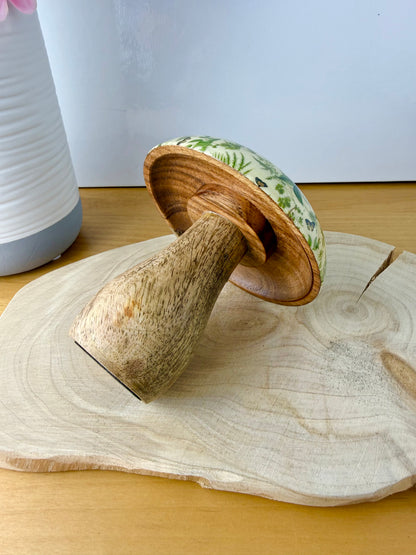 Wooden Mushroom - Green Ferns  - 2 sizes