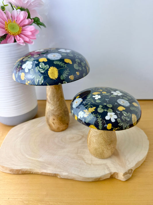 Wooden Mushroom - Floral - 2 sizes
