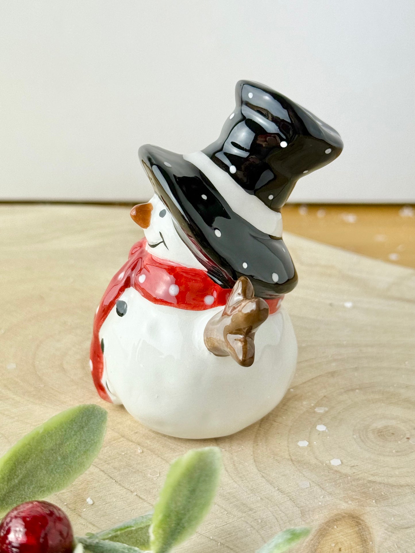 Jolly Ceramic Snowman with Black Polka dot hat - 3 sizes