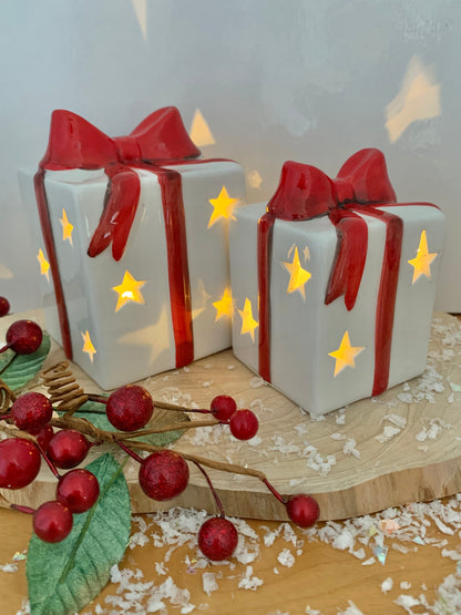 Red & White Christmas LED Parcel - Small & Large